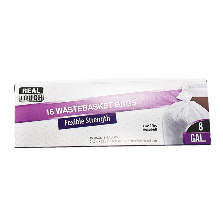REAL TOUGH TRASH BAG 8 GL 16CT TWIST TIE WHITE