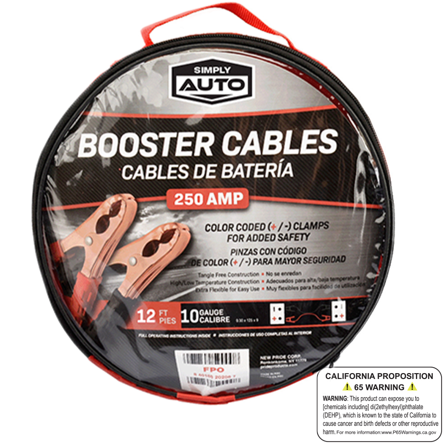 SIMPLY AUTO BOOSTER CABLES 250 AMP 12 FEET 10 GAUGE