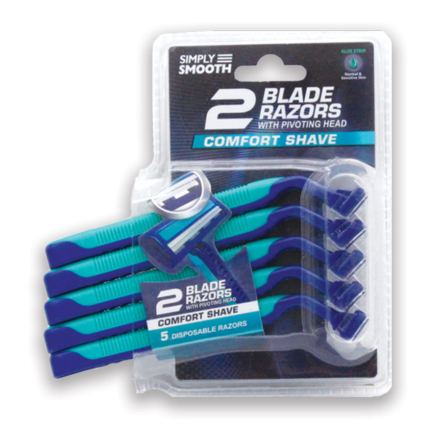 SIMPLY SMOOTH RAZORS FOR MEN 5 PK TWIN BLADE WITH PIVOTING HEAD