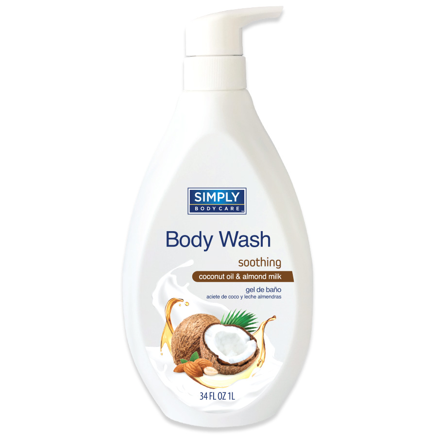 SIMPLY BODYCARE BODY WASH 1 L SOOTHING COCONUT OIL AND ALMOND MILK