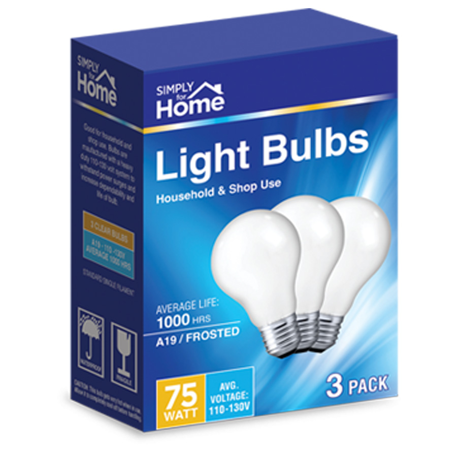 SIMPLY FOR HOME LIGHT BULB 3 PK 75W FROSTED