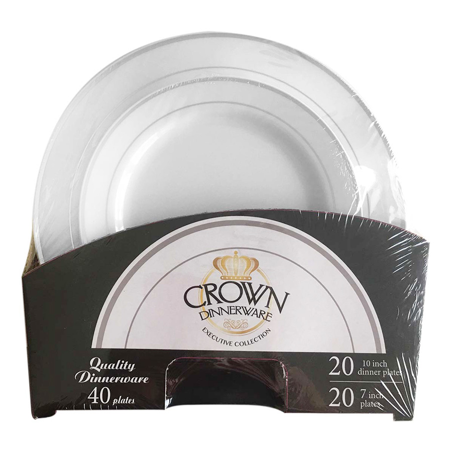 CROWN PLATE SET 40 CT SET (20 X 7 IN PLATE & 20 X 10 IN PLATE) EXECUTIVE COLLECTION SILVER