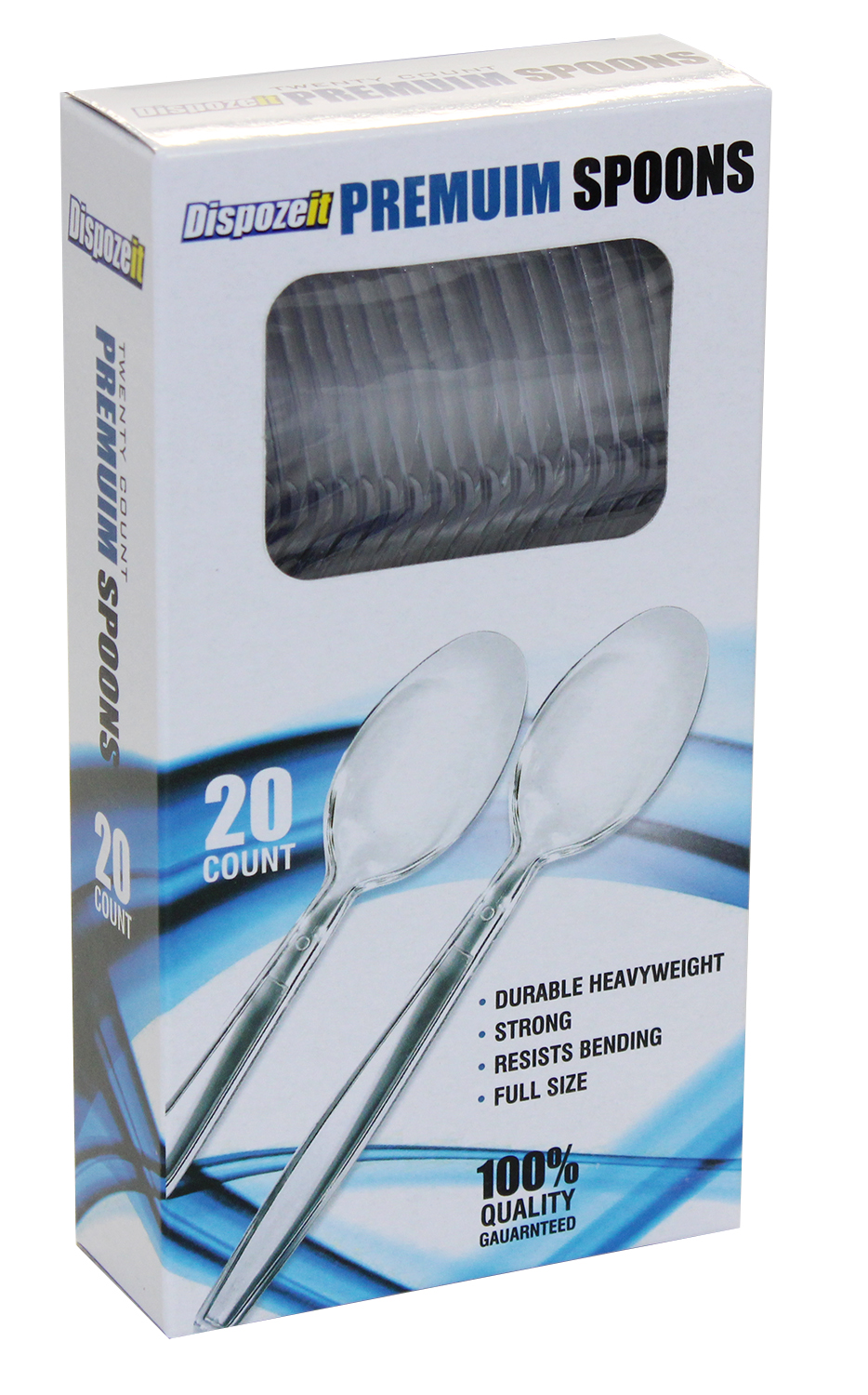 DISPOZEIT PLASTIC CUTLERY 20 CT HEAVY DUTY SPOON CLEAR BOXED