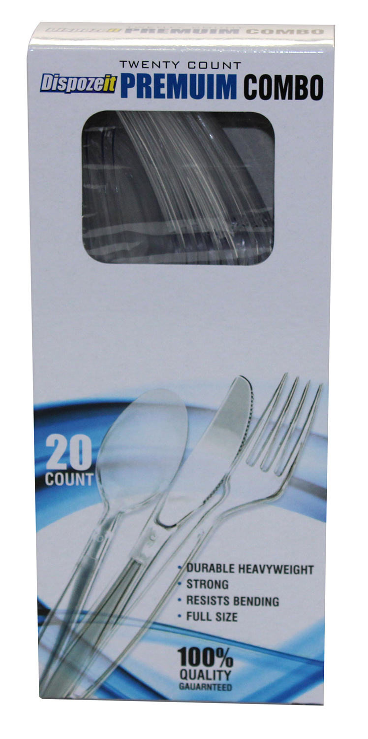 DISPOZEIT PLASTIC CUTLERY 20 CT HEAVY DUTY COMBO CLEAR BOXED