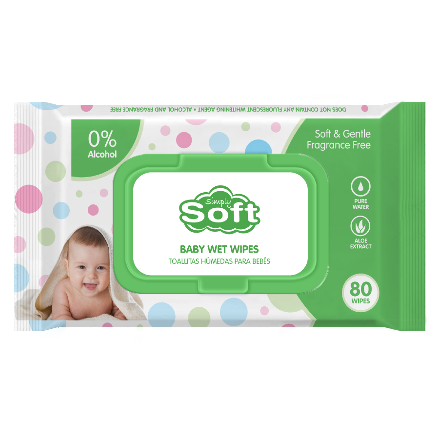 SIMPLY SOFT BABY WIPES 80 CT GREEN WITH LID