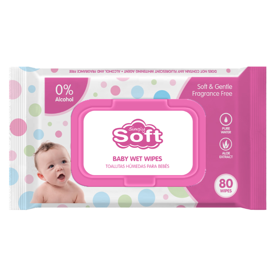 SIMPLY SOFT BABY WIPES 80 CT PINK WITH LID