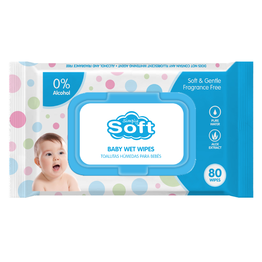 SIMPLY SOFT BABY WIPES 80 CT BLUE WITH LID