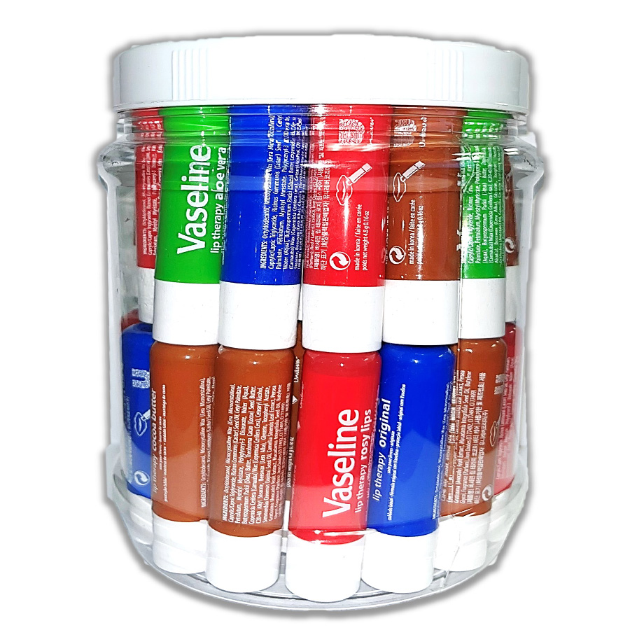 VASELINE LIP THERAPY 0.16 OZ 24 CT ASSORTED JAR